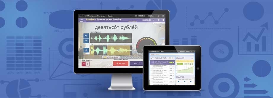 Language learning software on a computer and tablet
